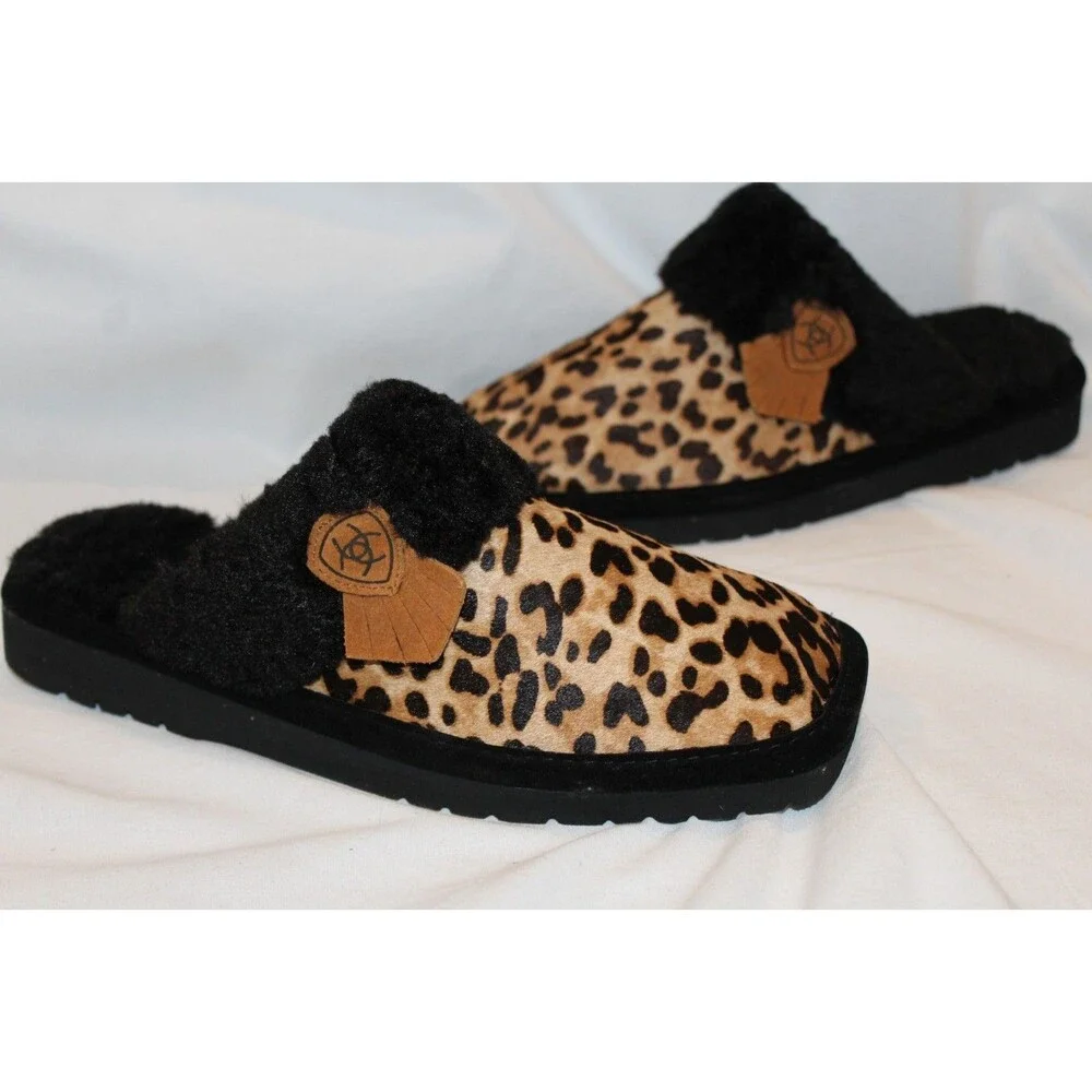 ARIAT WOMEN'S JACKET SQUARE TOE SUEDE EXOTIC PRINT SLIPPERS BROWN‎ BLACK 9